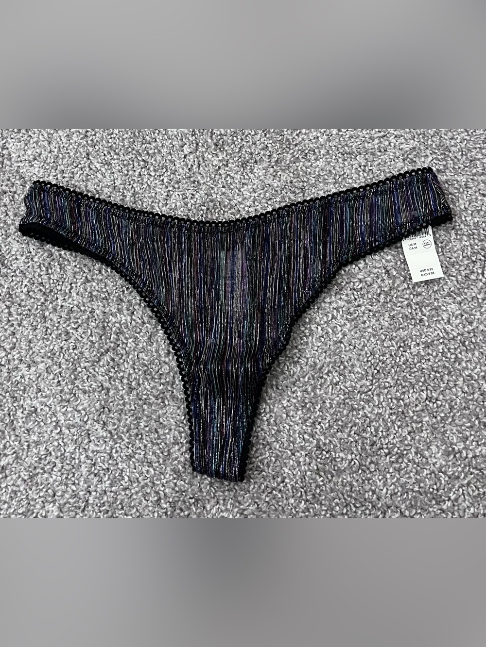 Women’s Glitter Thread Thong Pride Panty Black Rainbow NWT Medium